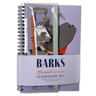 Barks Bertrand the French Bulldog Ring Bound Notepad & Pencil Case 6 Piece Stationery Set