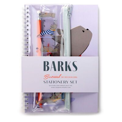 Barks Bertrand French Bulldog Notepad & Pencil Case 6 Piece Stationery Set