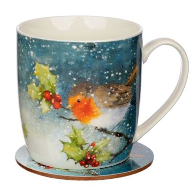 Jan Pashley Christmas Robin Porcelain Mug & Coaster Set