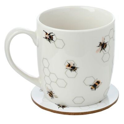 Juego de taza y posavasos de porcelana Nectar Meadows Bee
