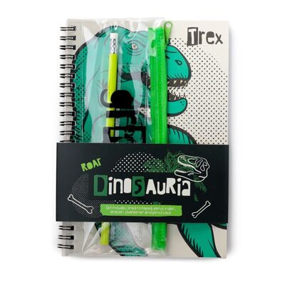 Dinosauria Ring Bound Notepad & Pencil Case Juego de papelería de 6 piezas