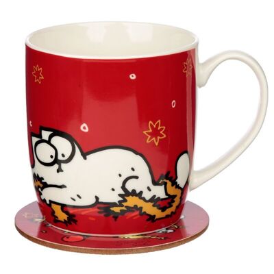 Simon's Cat Weihnachts-Porzellanbecher & Untersetzer-Set