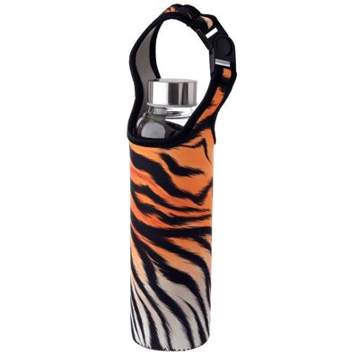 Spots and Stripes Big Cat Glass Water Bottle with Protective Sleeve