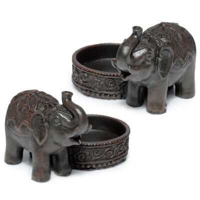 Peace of the East Wood Effect Elephant Tea Light Candle Holder