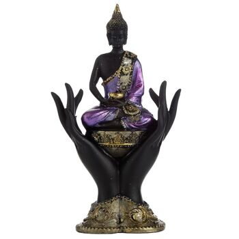 Bouddha thaïlandais violet, doré et noir assis dans les mains