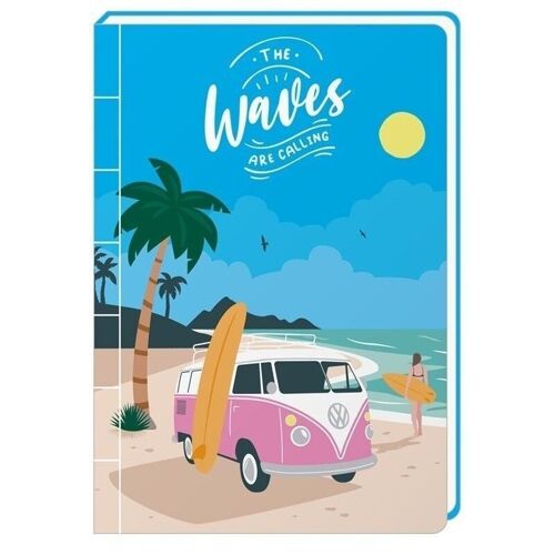 The Waves Are Calling VW Volkswagen T1 Camper Bus Stone Paper A5 Lined Notebook