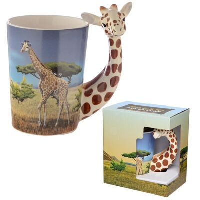Giraffe Savannah Decal Ceramic Shaped Handle Mug