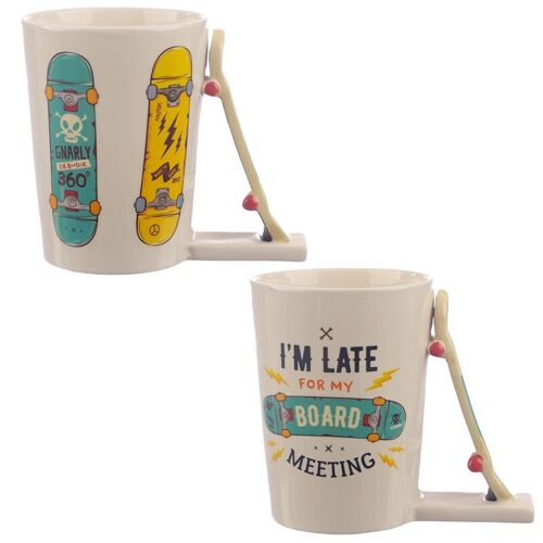 Skateboard Slogan Ceramic Shaped Handle Mug