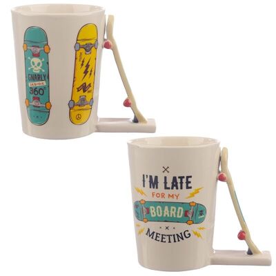 Tasse à poignée en céramique avec slogan de skateboard