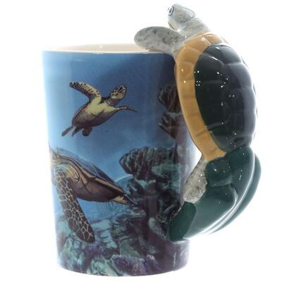 Turtle with Underwater Decal Ceramic Shaped Handle Mug