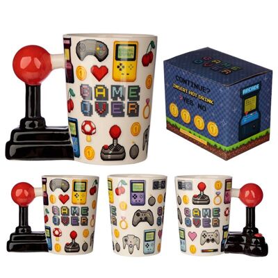 Game Over Joystick avec tasse à poignée en forme de décalcomanie pixel en céramique