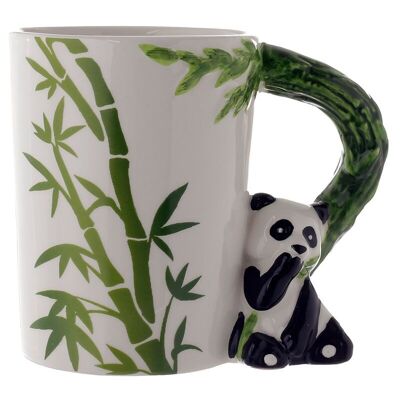 Tasse avec poignée en céramique en forme de panda avec autocollant en bambou
