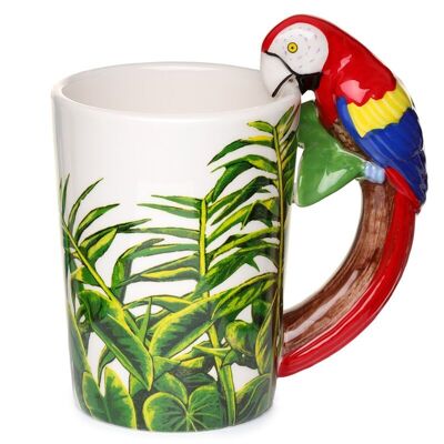 Tazza a forma di pappagallo con decalcomania della giungla con manico in ceramica