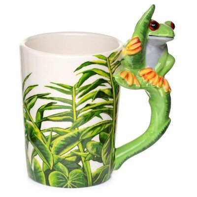 Tree Frog with Foliage Decal Ceramic Shaped Handle Mug