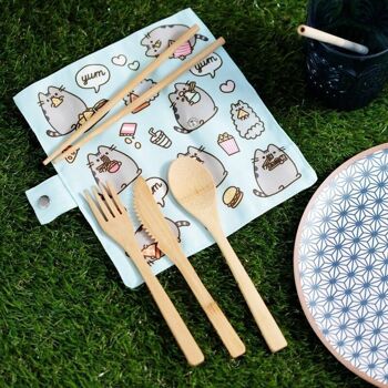 Ensemble de 6 couverts en bambou 100 % naturel Pusheen the Cat Foodie 2