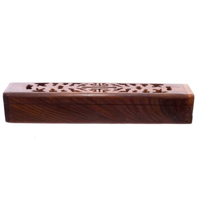 Caja de quemador de incienso de cenicero tallado en madera de sheesham
