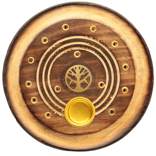 Mango Wood Round Tree of Life Ashcatcher Incense Burner