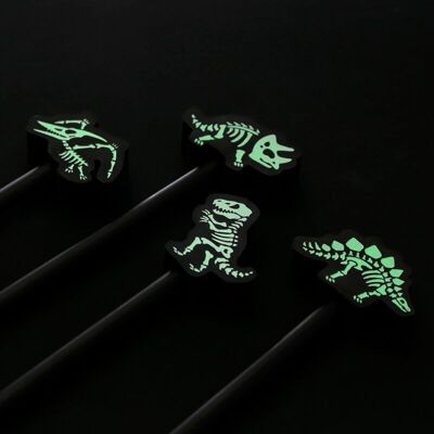 Dinosaur Pencil & Glow in the Dark Skeleton Eraser Topper