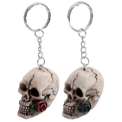 Skulls and Roses Skull Keyring