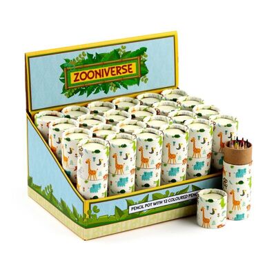 Zooniverse Pencil Pot with 12 Colouring Pencils