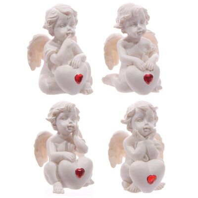 White Cherub Sitting with Red Heart Gem