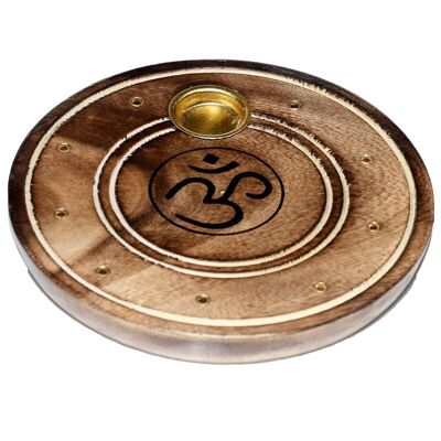 Mango Wood Round Om Ashcatcher Incense Burner