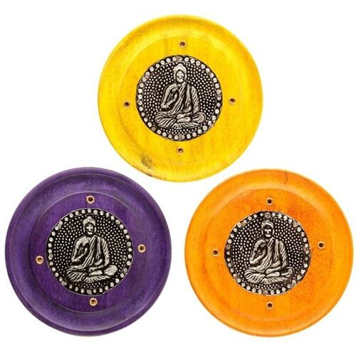 Mango Wood Round Buddha Ashcatcher Incense Burner