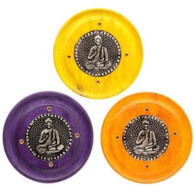 Mango Wood Round Buddha Ashcatcher Incense Burner