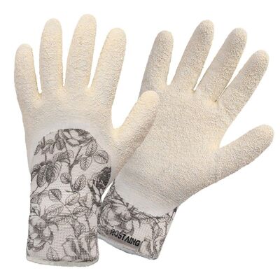 White Flower Latex Waterproof Natural Gardening Gloves-Size 08