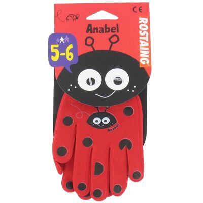 Red children's gloves ANABEL the ladybug, gardening and leisure 5-6 years