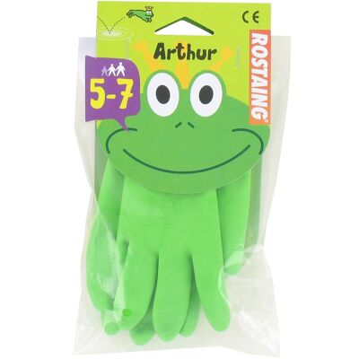 Kids latex glove yellow and green Arthur the frog, garden, painting Size 5-7 years