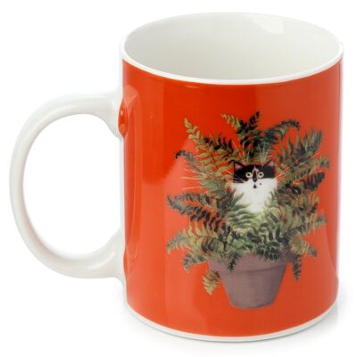 Kim Haskins Cat in a Plant Pot Red Porcelain Mug