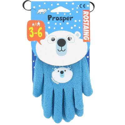 PROSPER Kids Fleece Gloves - Winter Outdoor Activities - Soft -Blue- Size- 3-6 years