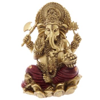 Statue Ganesh dorée et rouge 16 cm