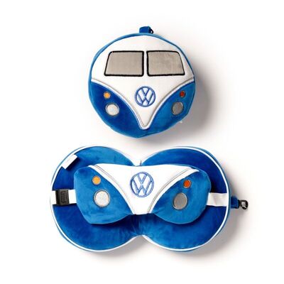 Relaxeazzz Volkswagen VW T1 Camper Bus Coussin de voyage bleu et masque pour les yeux
