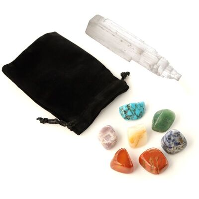 Set di 7 Chakra Stones Kit con Cristallo