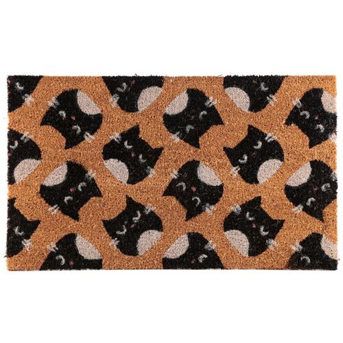 Feline Fine Black Cat Coir Door Mat