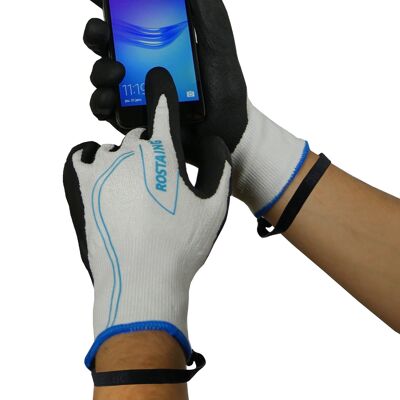 Craft Gloves, Resistant Gardening, Thin & Tactile, White Black Blue MAXSTRONG-Size 8