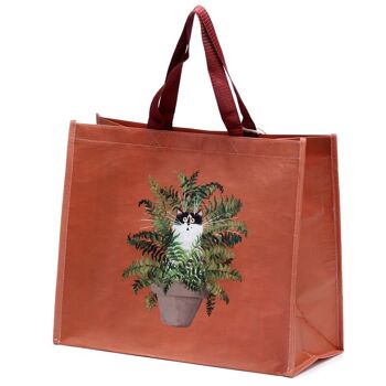Kim Haskins Chat floral dans un sac à provisions réutilisable en RPET rouge fougère