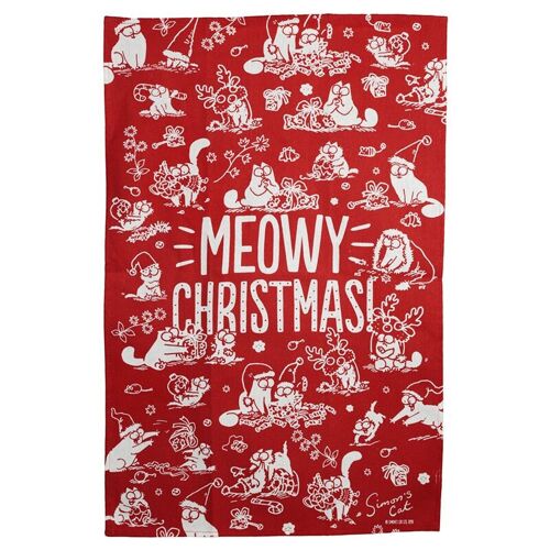 Poly Cotton Tea Towel Simon's Cat Meowy Christmas