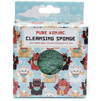 Maneki Neko Lucky Cat Pure Konjac Éponge Nettoyante au Thé Vert 5