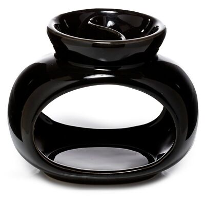 Bruciatore per olio e cera a doppia vasca ovale in ceramica nera Eden