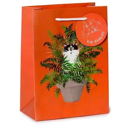 Kim Haskins Floral Cat in Fern Red Gift Bag Medium