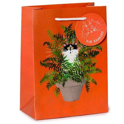 Kim Haskins Floral Cat in Fern Red Sac cadeau moyen