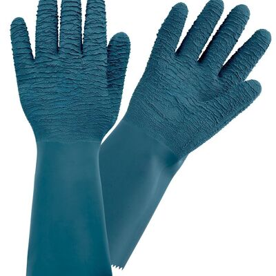 Long gardening gloves, pruning roses and small thorns in thick latex, petrol blue color PROTECTMAX-Size 7