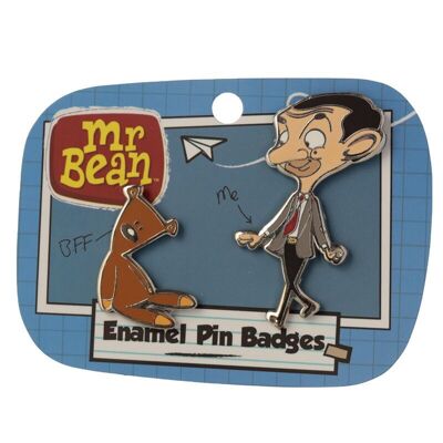 Juego de 2 insignias de pin esmaltadas coleccionables de Mr Bean & Teddy