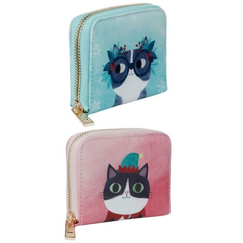 Angie Rozelaar Planet Cat Christmas Zip Around Small Wallet Purse