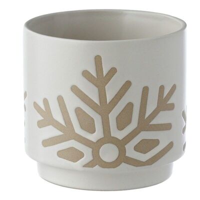 Christmas Snowflake White Stoneware Indoor Plant Pot Small