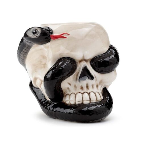 Skull with Coiled Snake Shaped Ceramic Oil Burner
