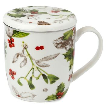 Ensemble de tasses à infuser en porcelaine avec couvercle Christmas Winter Botanicals